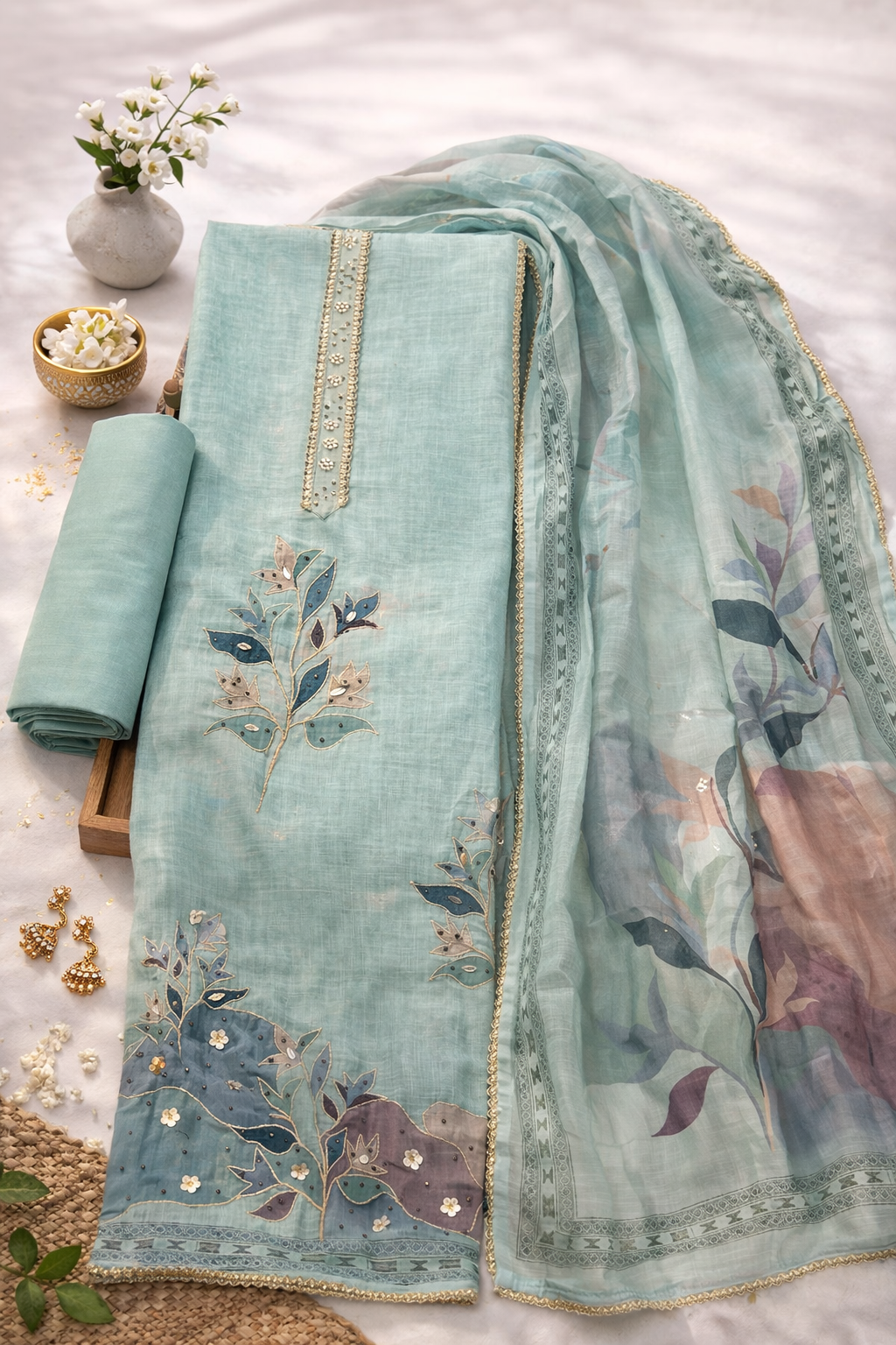 LINEN COLORPETAL PRINTED SET - BLUE