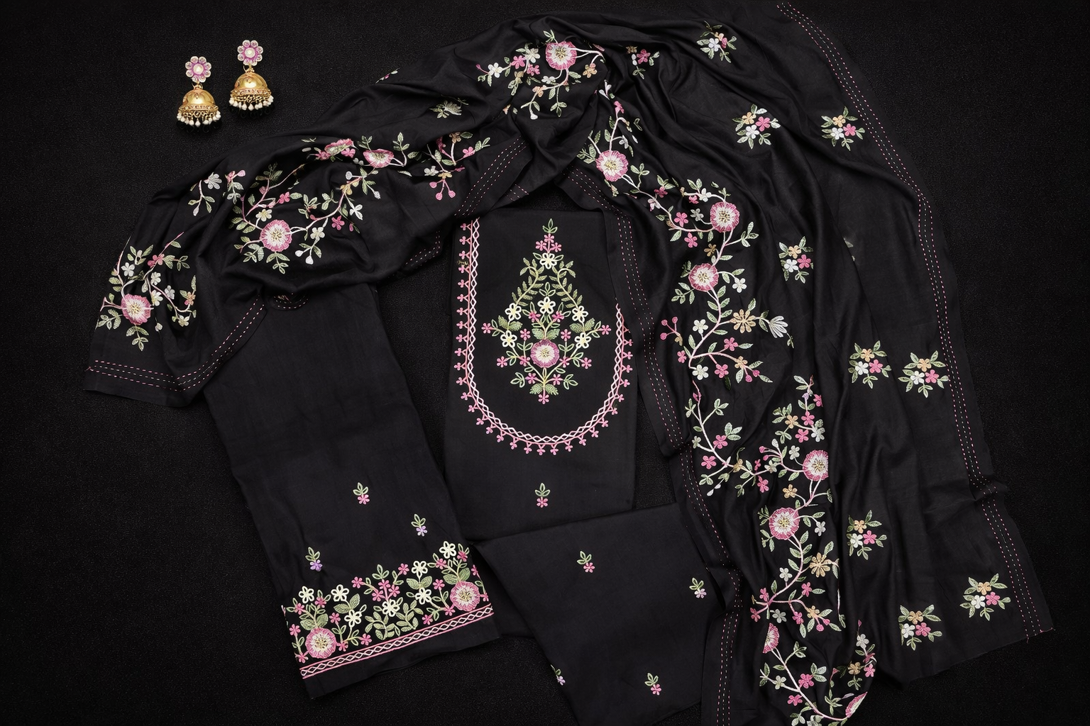 BEAUTIFUL BLACK EMBROIDERED SET