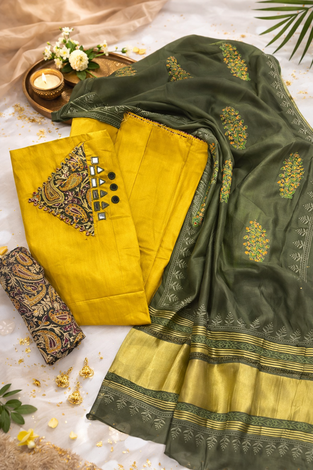 MIRROR TRIANGLE CUT PAISLEY PRINT - MUSTARD