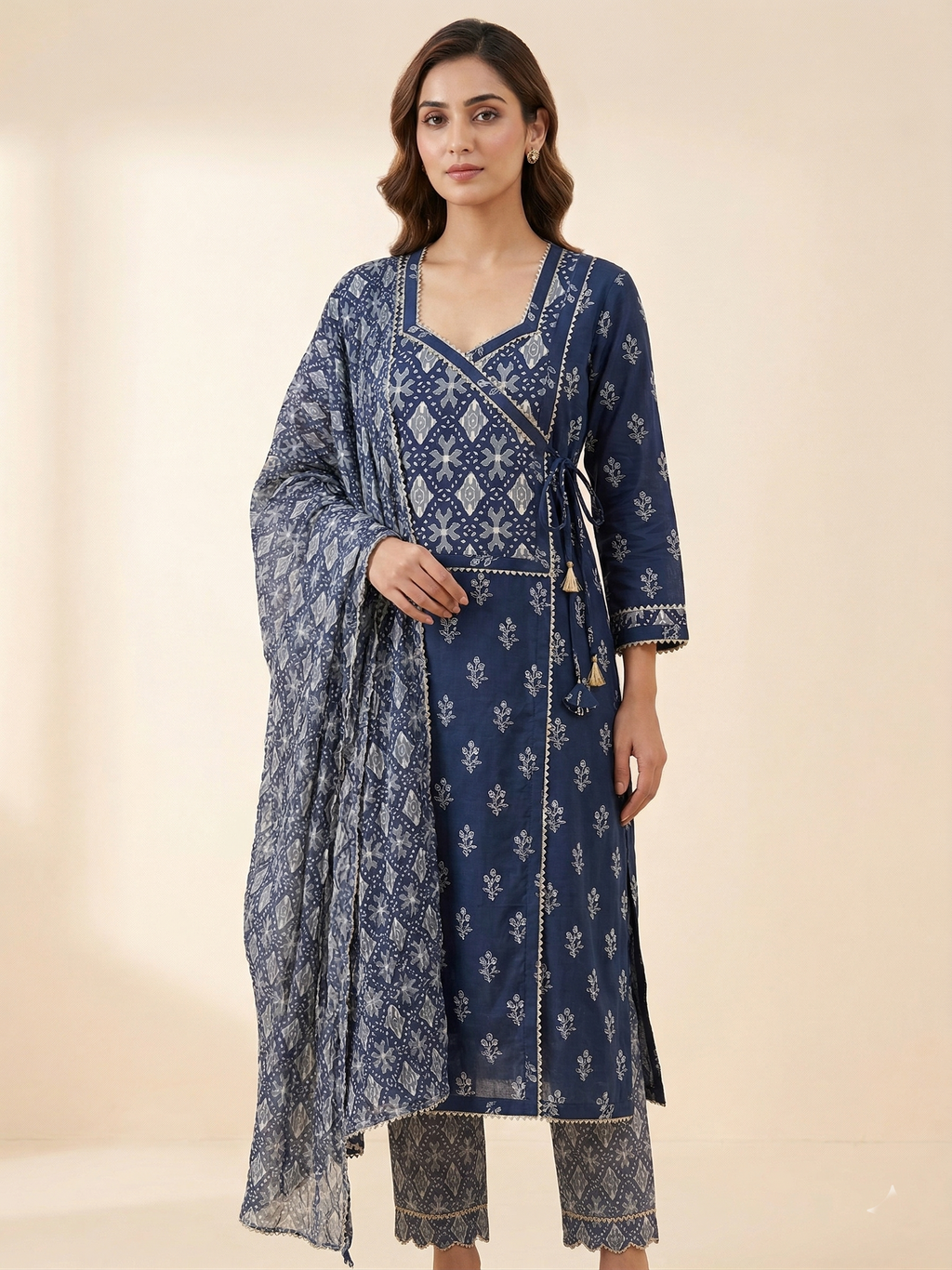 BLUE PRINTED BANDHANI SUIT
