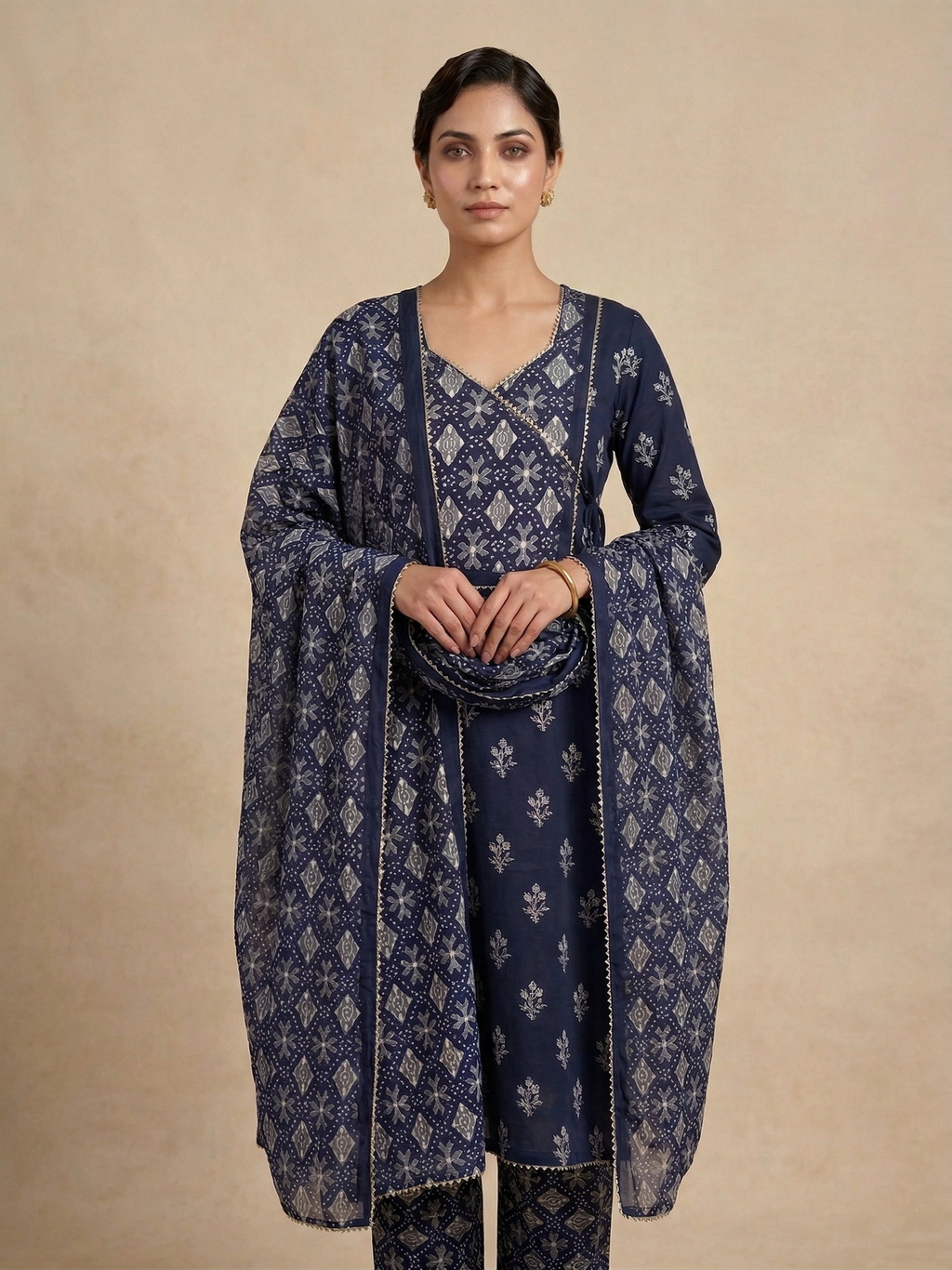 BLUE PRINTED BANDHANI SUIT