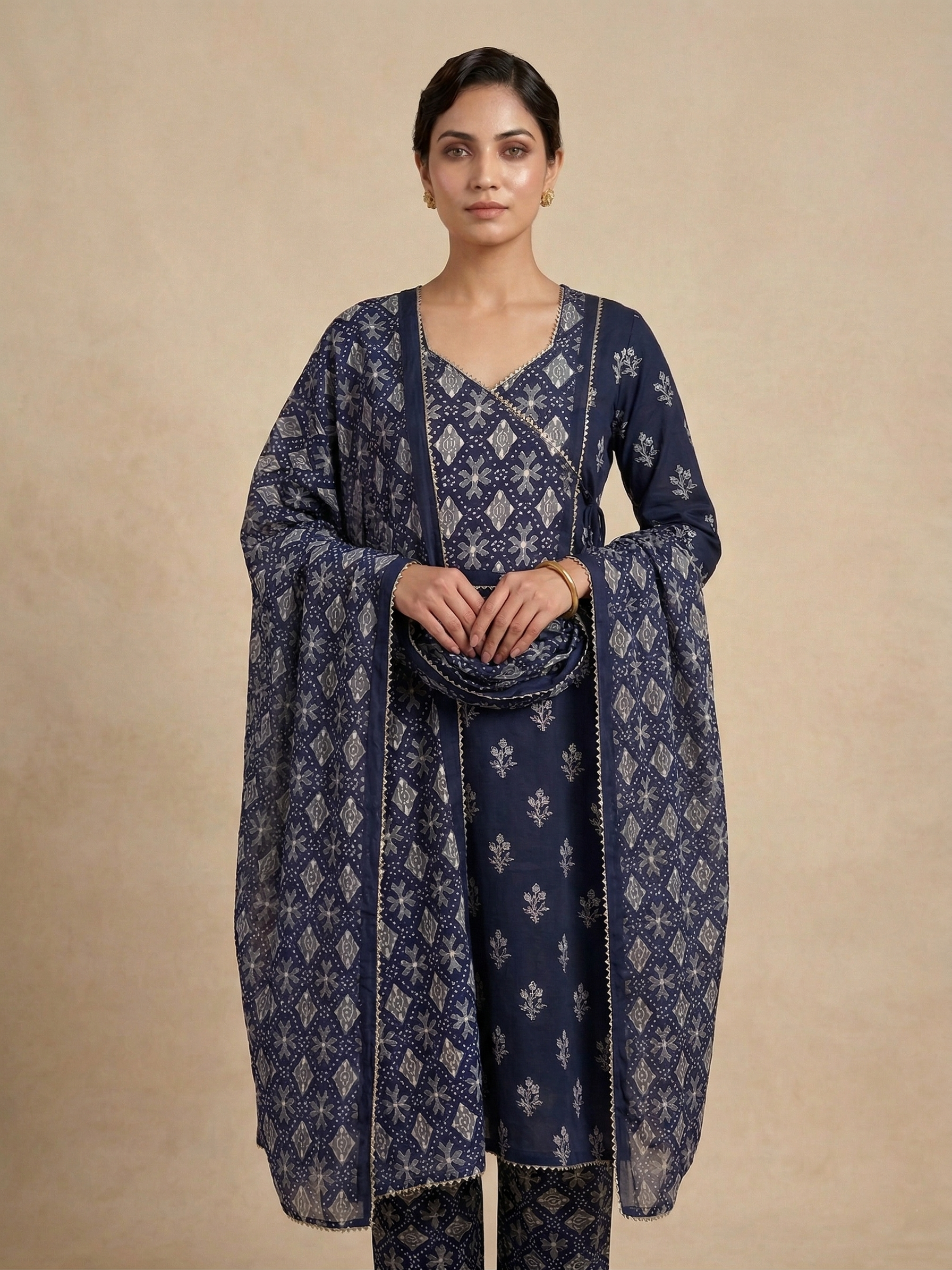 BLUE PRINTED BANDHANI SUIT