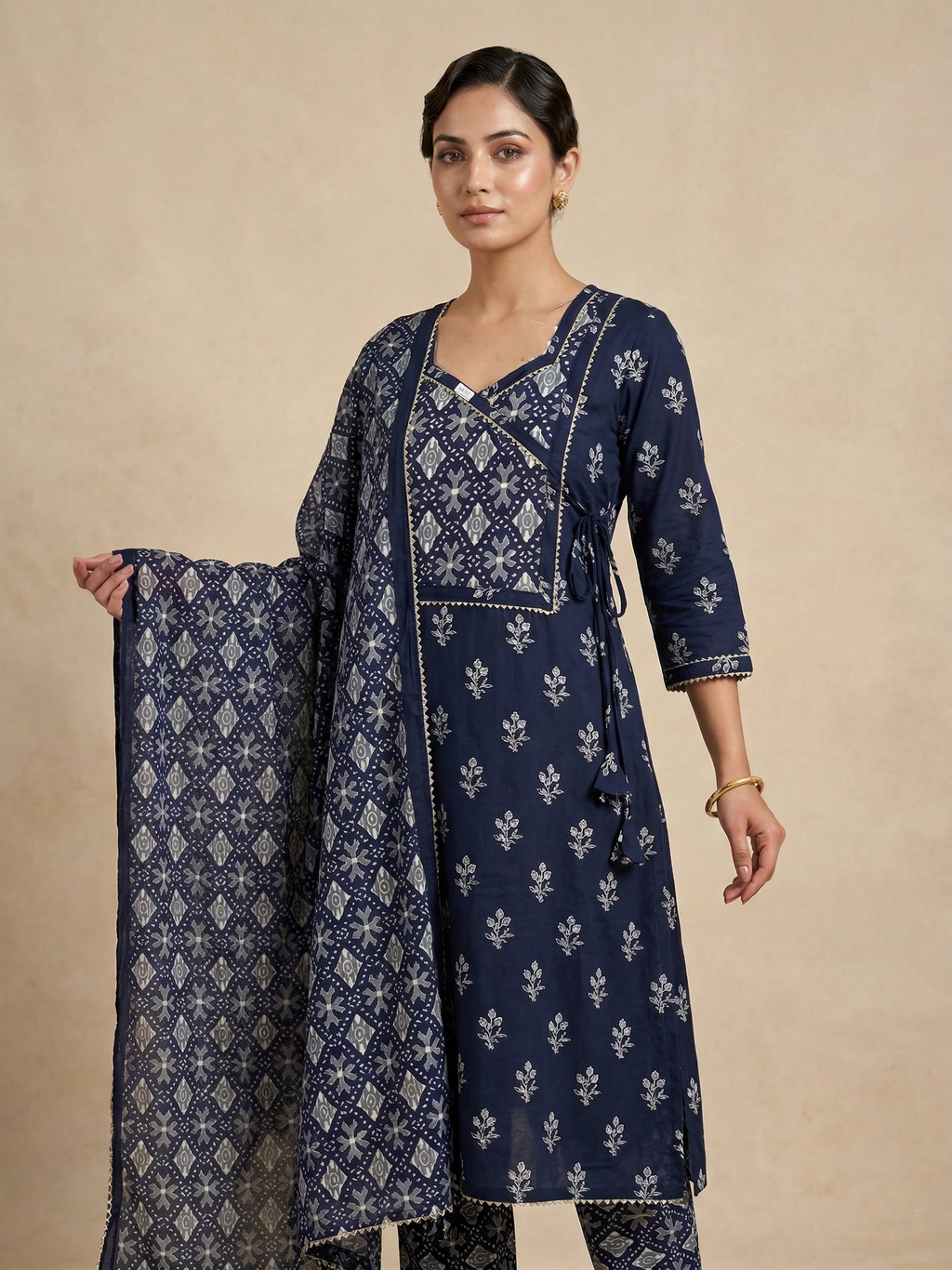 BLUE PRINTED BANDHANI SUIT