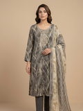 Elegant Charcoal Grey Embroidered Straight Suit Set