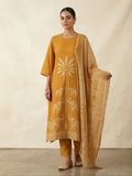 TRADITIONAL PRINT ON BORDER WITH MIRROR DETAILING - MUSTARD