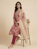 Elegant Dusty Rose Embroidered Straight Suit Set