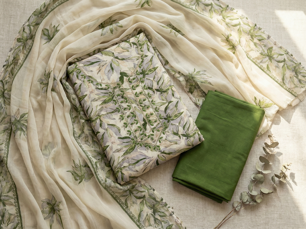 GOL GALA AOP PRINTED WITH NECK DETAILING - GREEN