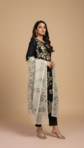 ALL OVER PRINTED LEAF SCALLOPED HEM - DARK GREEN