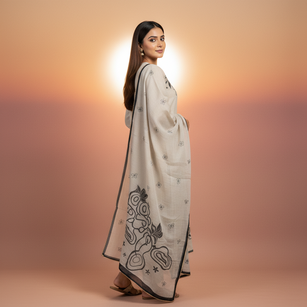FLORAL LINEN LEATHER EMBROIDERED - BEIGE
