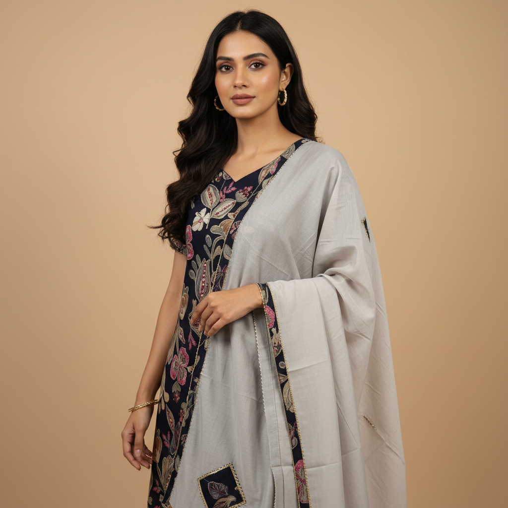 BEAUTIFUL AOP WITH MIRROR DETAILING - NAVY