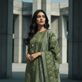 GREEN CF BUTTON WITH SHELL PLACKET