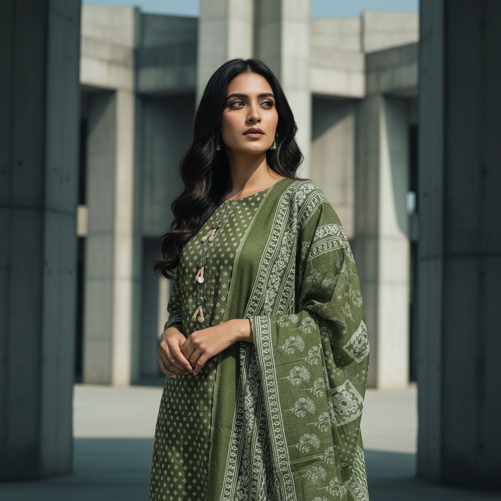 GREEN CF BUTTON WITH SHELL PLACKET