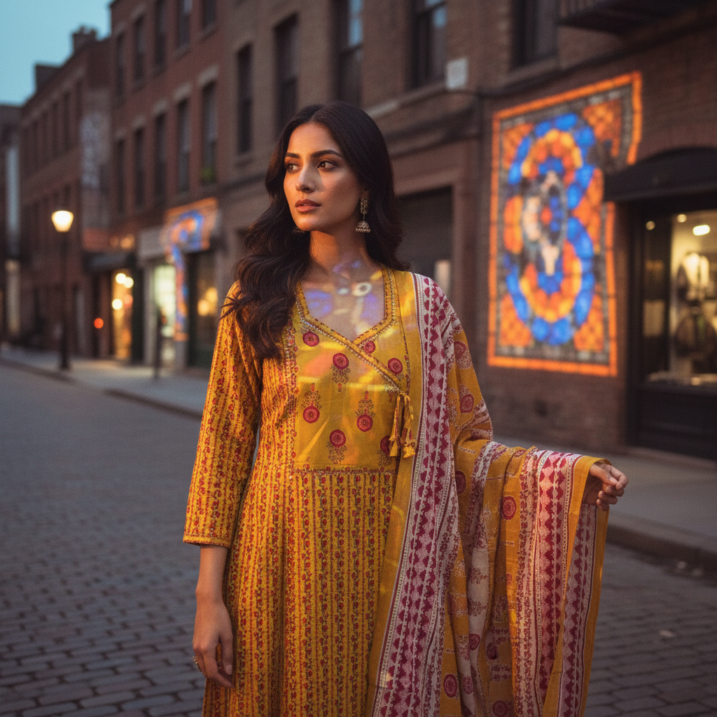 YELLOW PRINTED BANDHANI SUIT