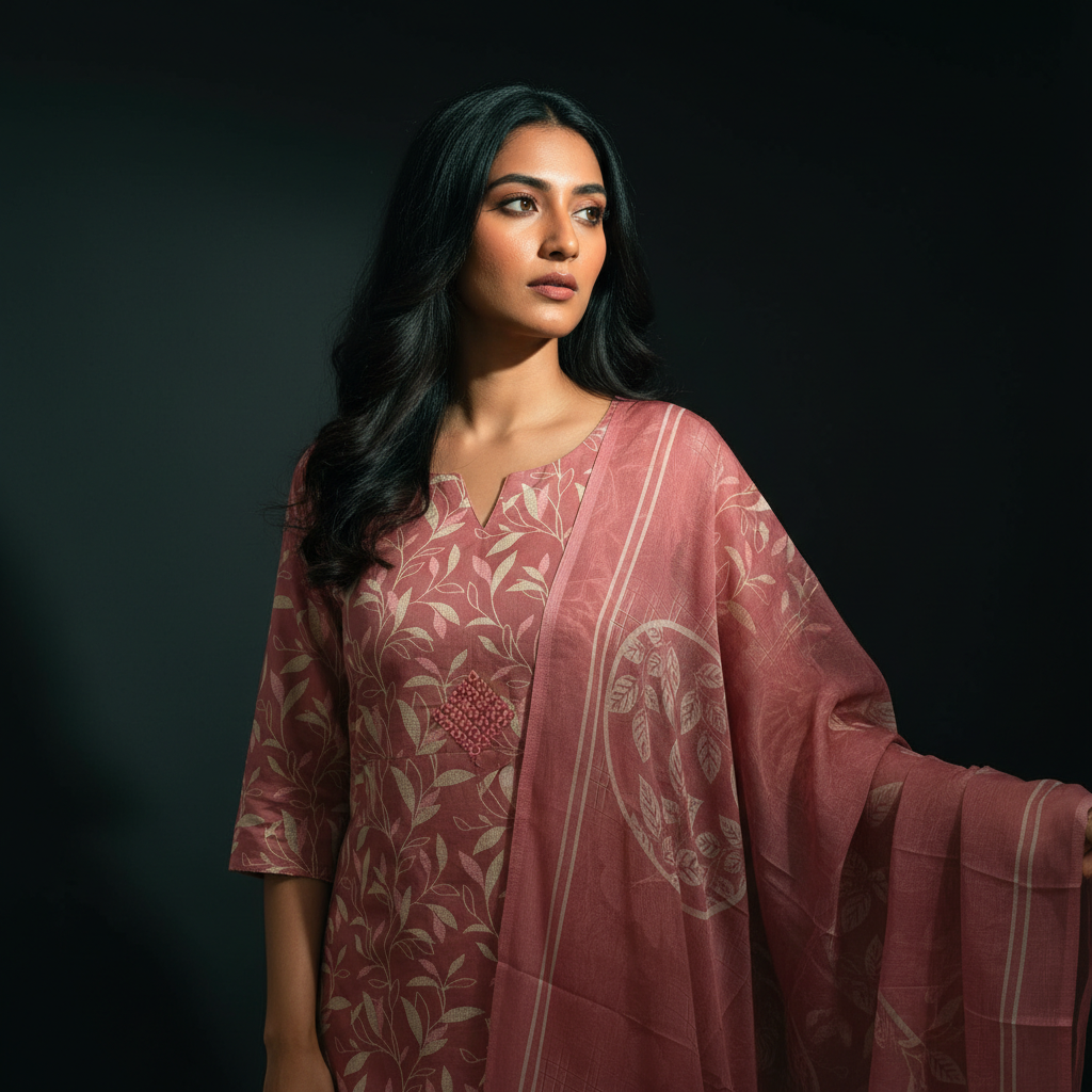 AOP PRINT WITH BROAD SCALLOPED BORDER - ROSE