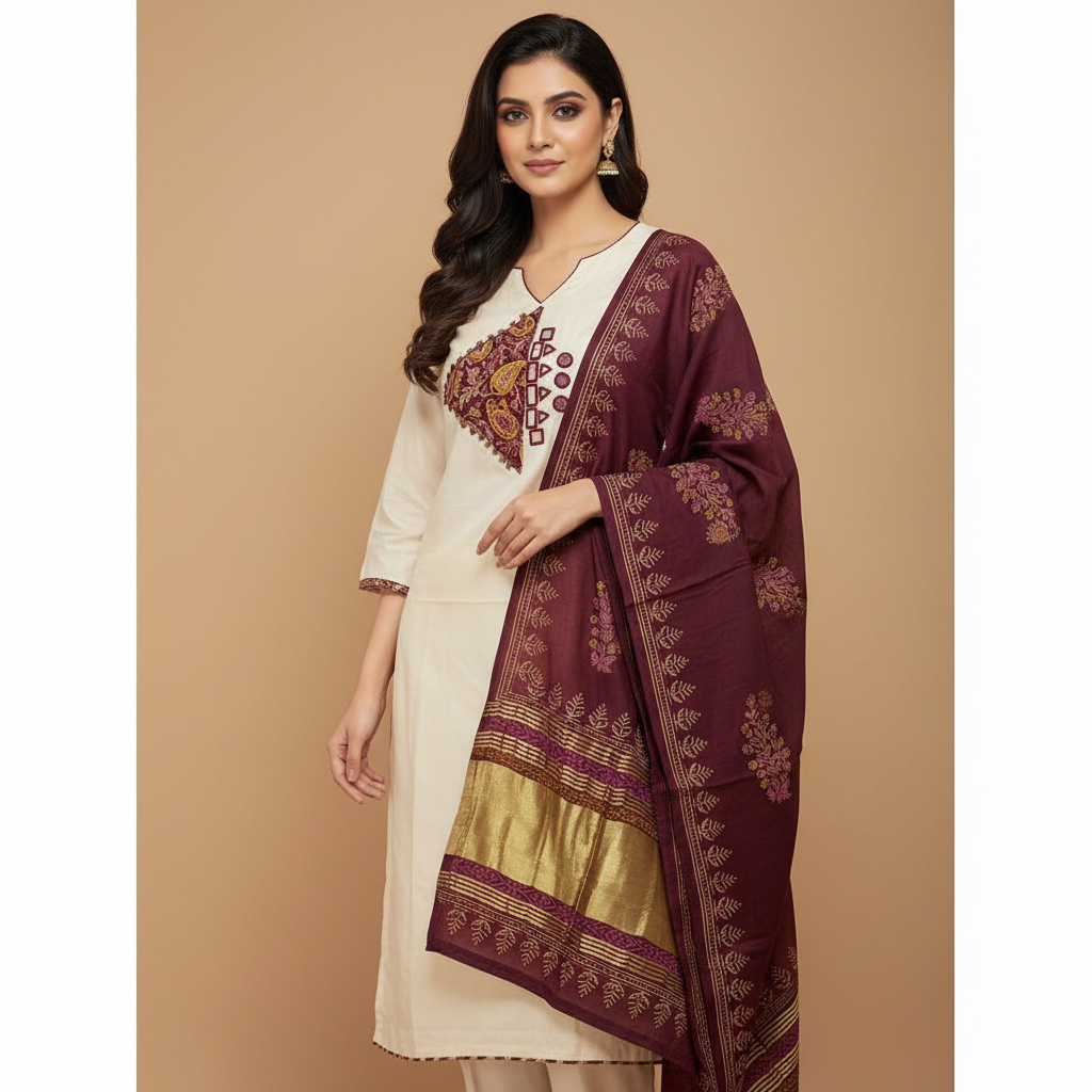 MIRROR TRIANGLE CUT PAISLEY PRINT - CREAM