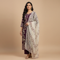 ALL OVER PRINTED LEAF SCALLOPED HEM - PURPLE