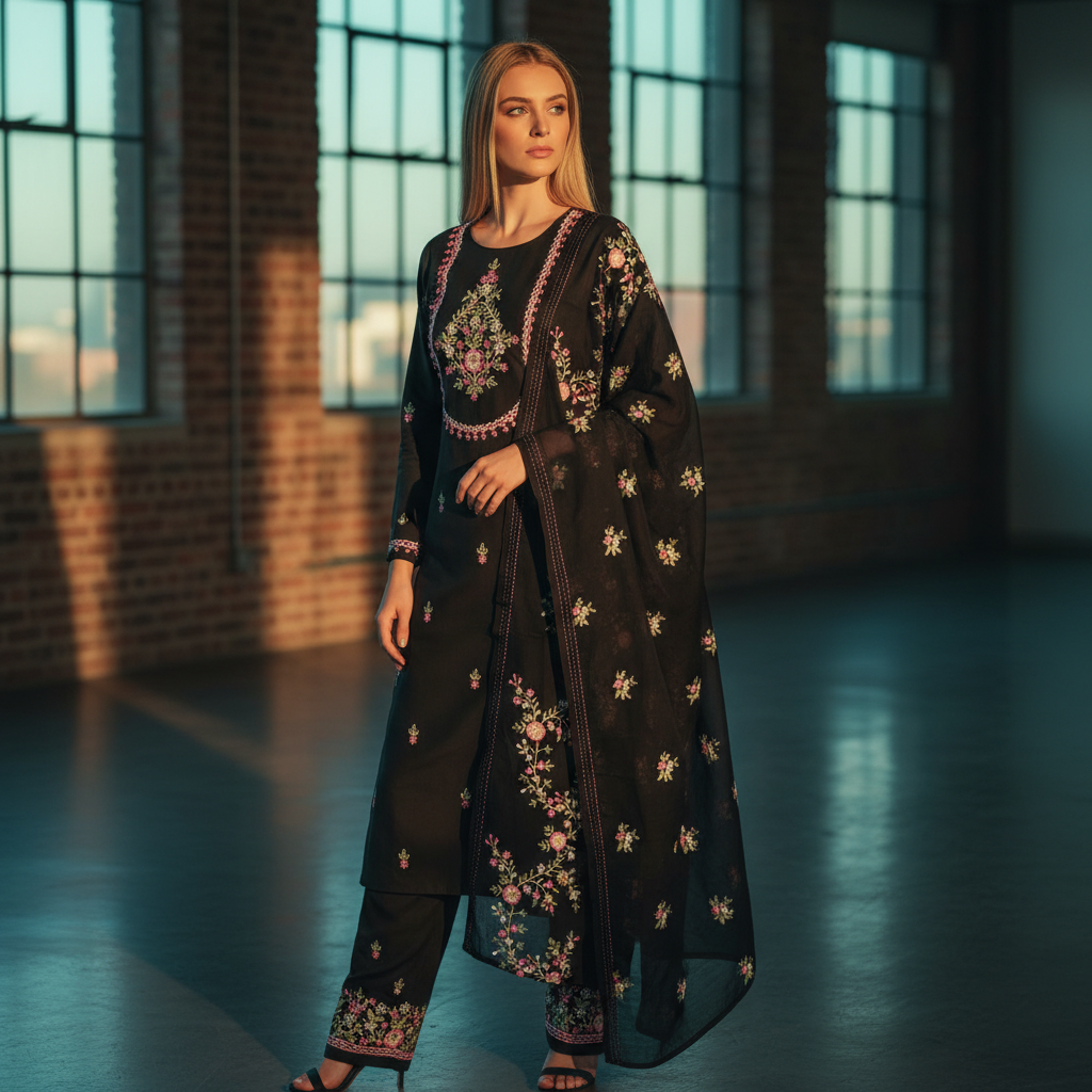 BEAUTIFUL BLACK EMBROIDERED SET