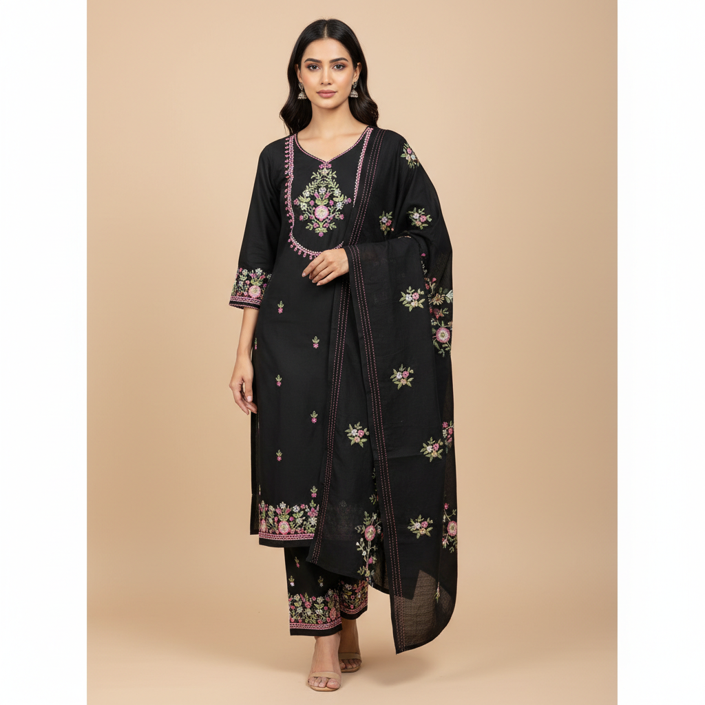 BEAUTIFUL BLACK EMBROIDERED SET