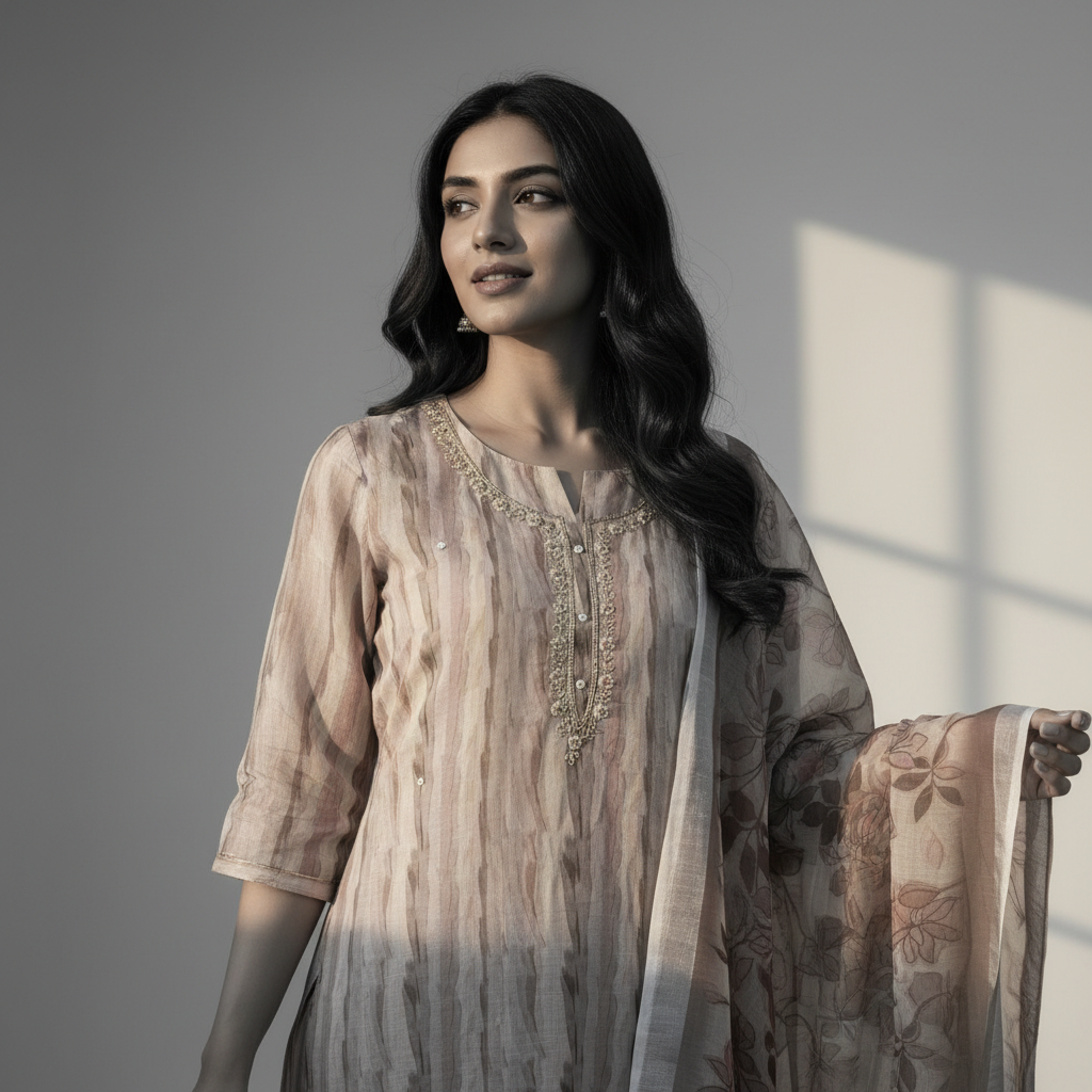 LINEN EMBELLISHED GOL GALA IN PASTEL HUES