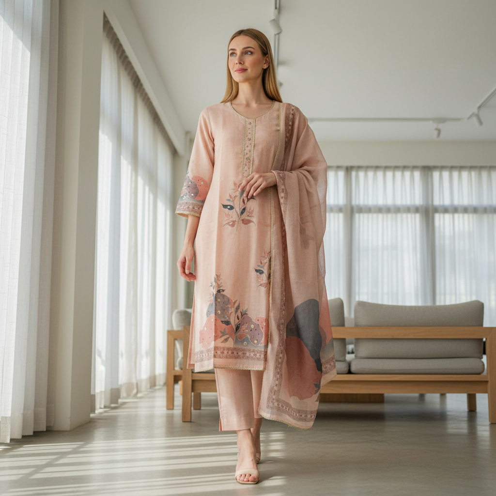 LINEN COLORPETAL PRINTED SET - PINK