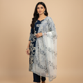 ALL OVER PRINTED LEAF SCALLOPED HEM - NAVY