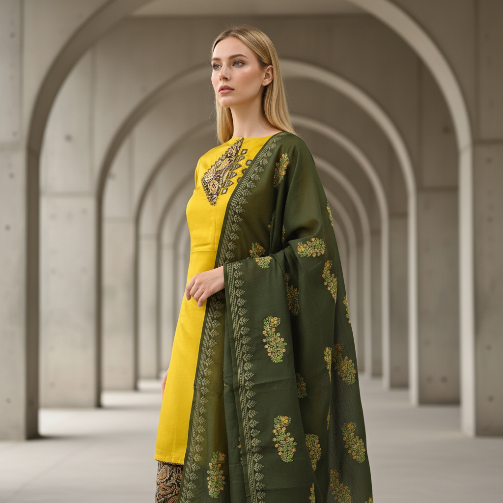 MIRROR TRIANGLE CUT PAISLEY PRINT - MUSTARD