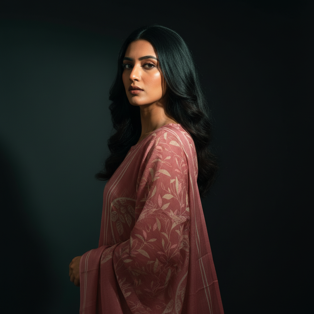 AOP PRINT WITH BROAD SCALLOPED BORDER - ROSE