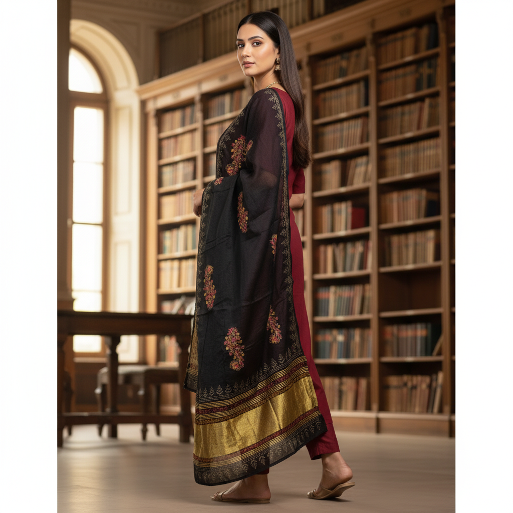 MIRROR TRIANGLE CUT PAISLEY PRINT - MEHROON