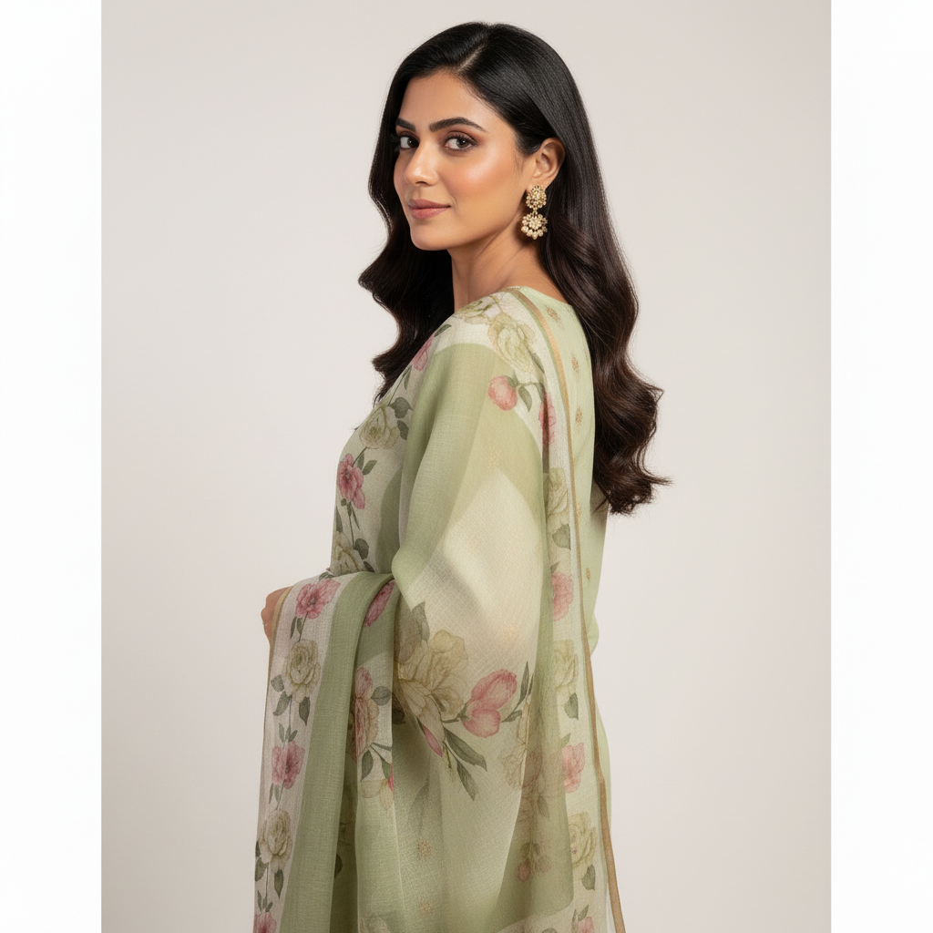 EMBELLISHED FLOWER PRINTED AOP - GREEN