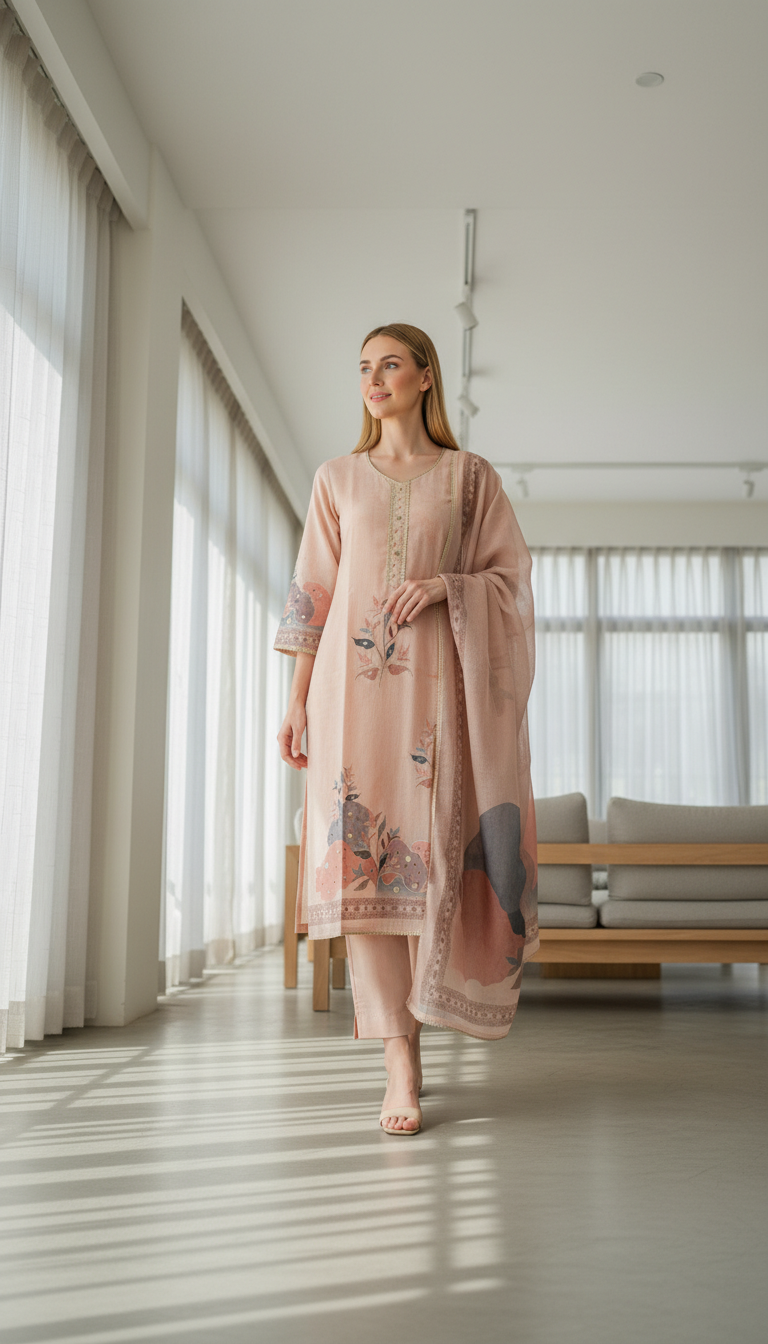 LINEN COLORPETAL PRINTED SET - BLUE