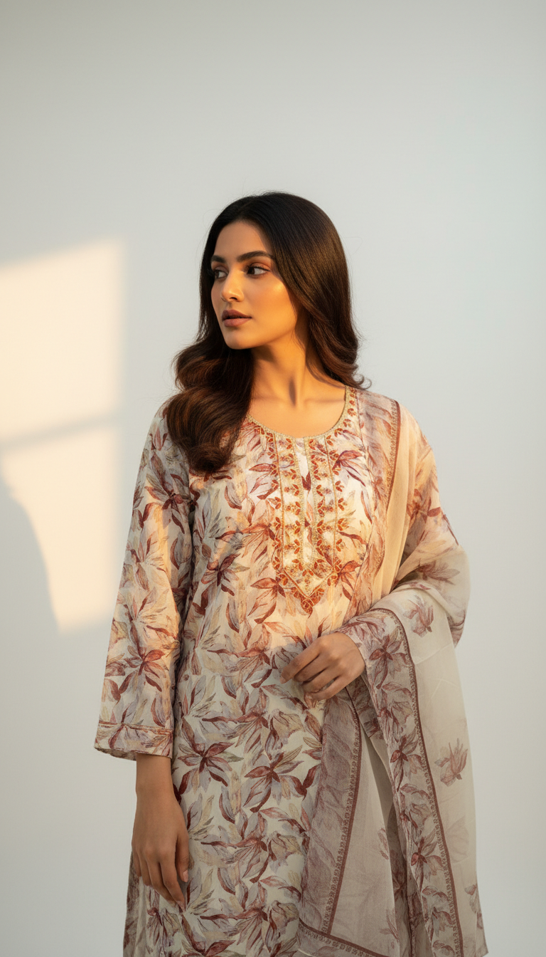 GOL GALA AOP PRINTED WITH NECK DETAILING - RUST