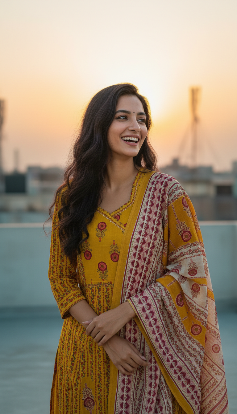 YELLOW PRINTED BANDHANI SUIT