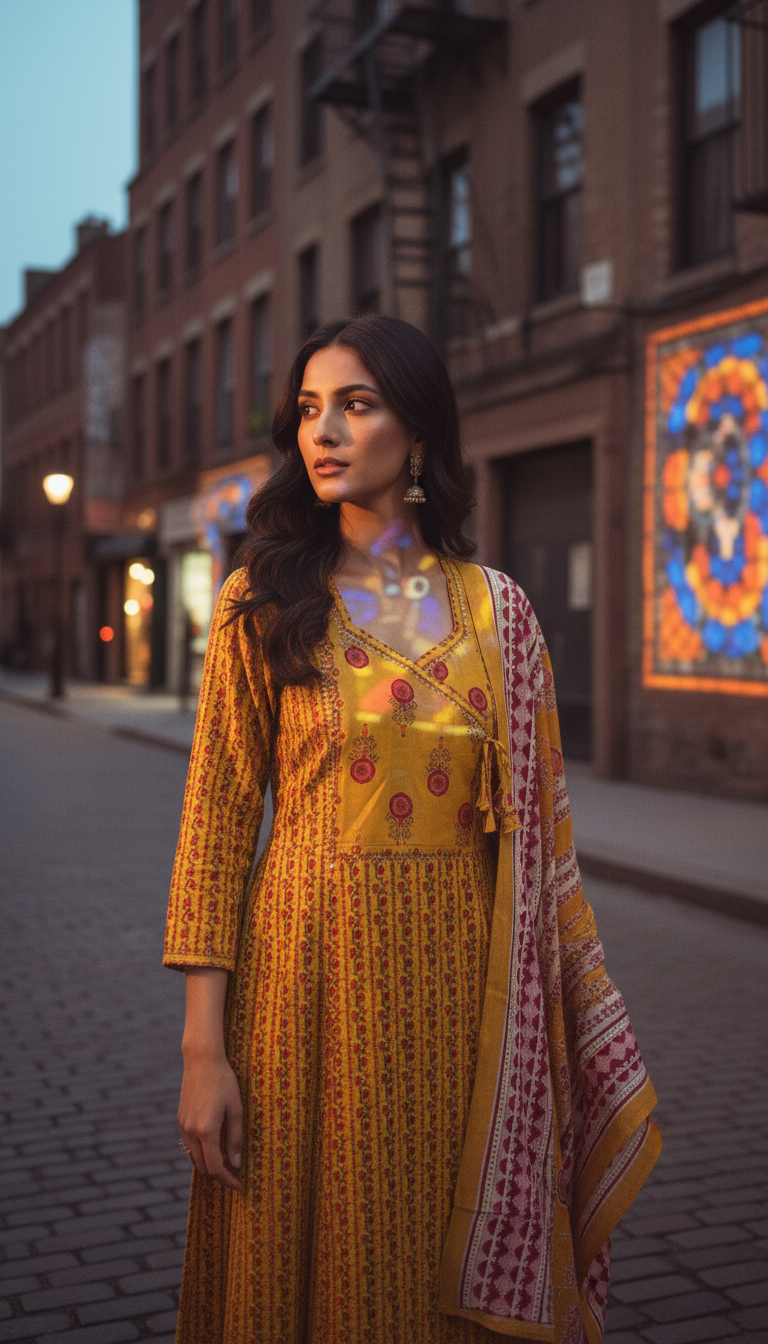 YELLOW PRINTED BANDHANI SUIT