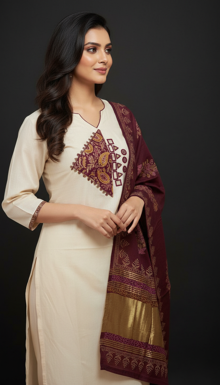 MIRROR TRIANGLE CUT PAISLEY PRINT - CREAM