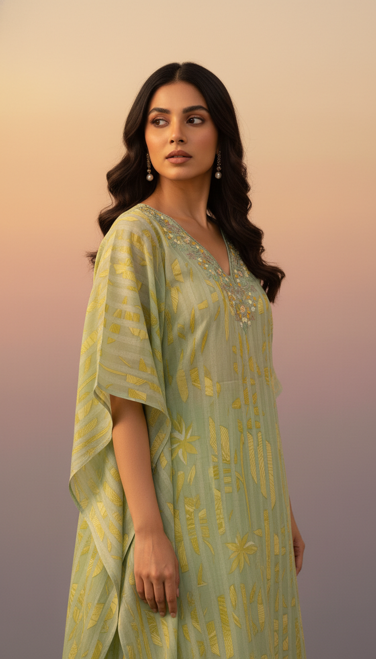 V NECK DETAILING AOP SUIT - MINT