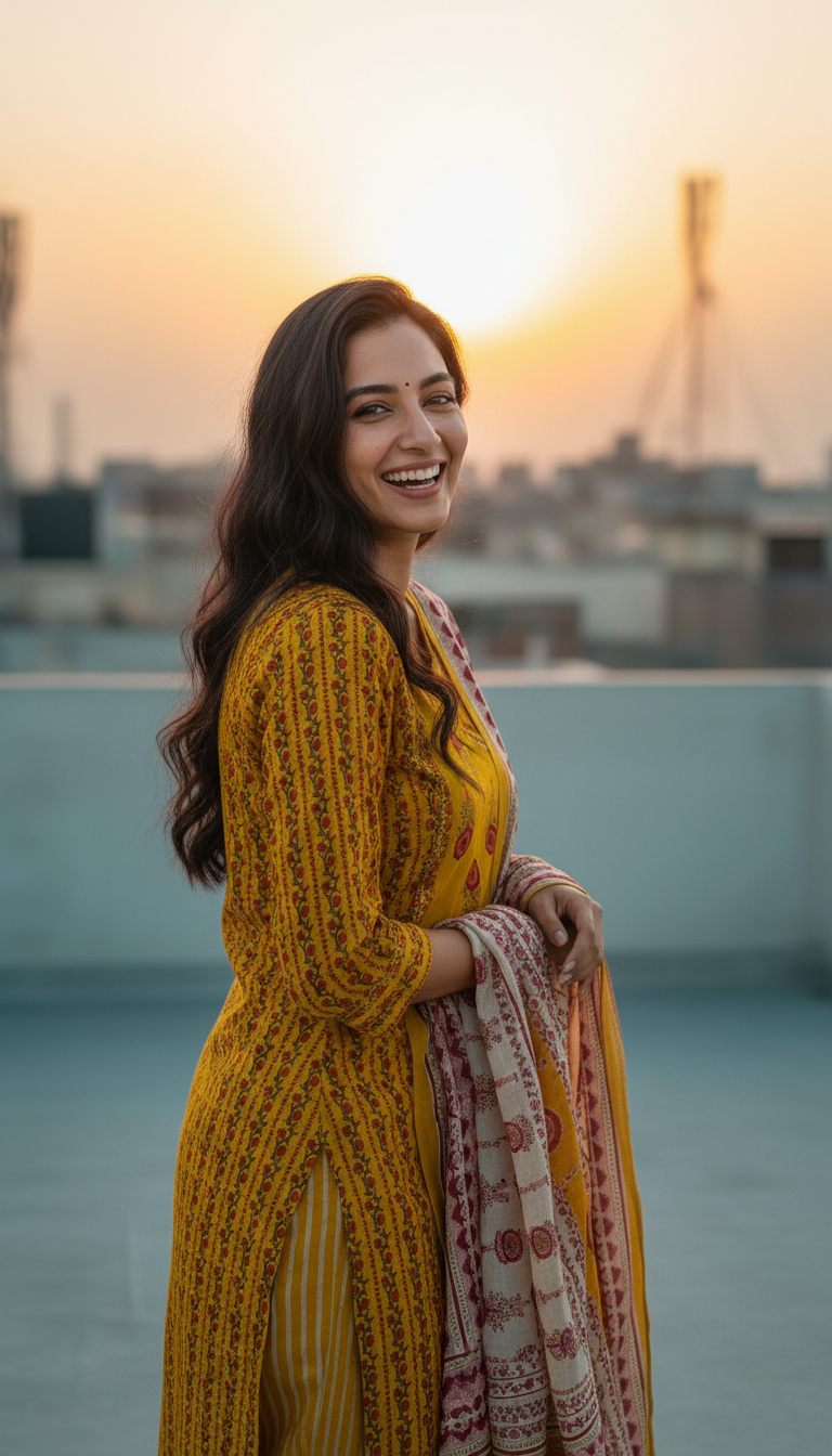 YELLOW PRINTED BANDHANI SUIT