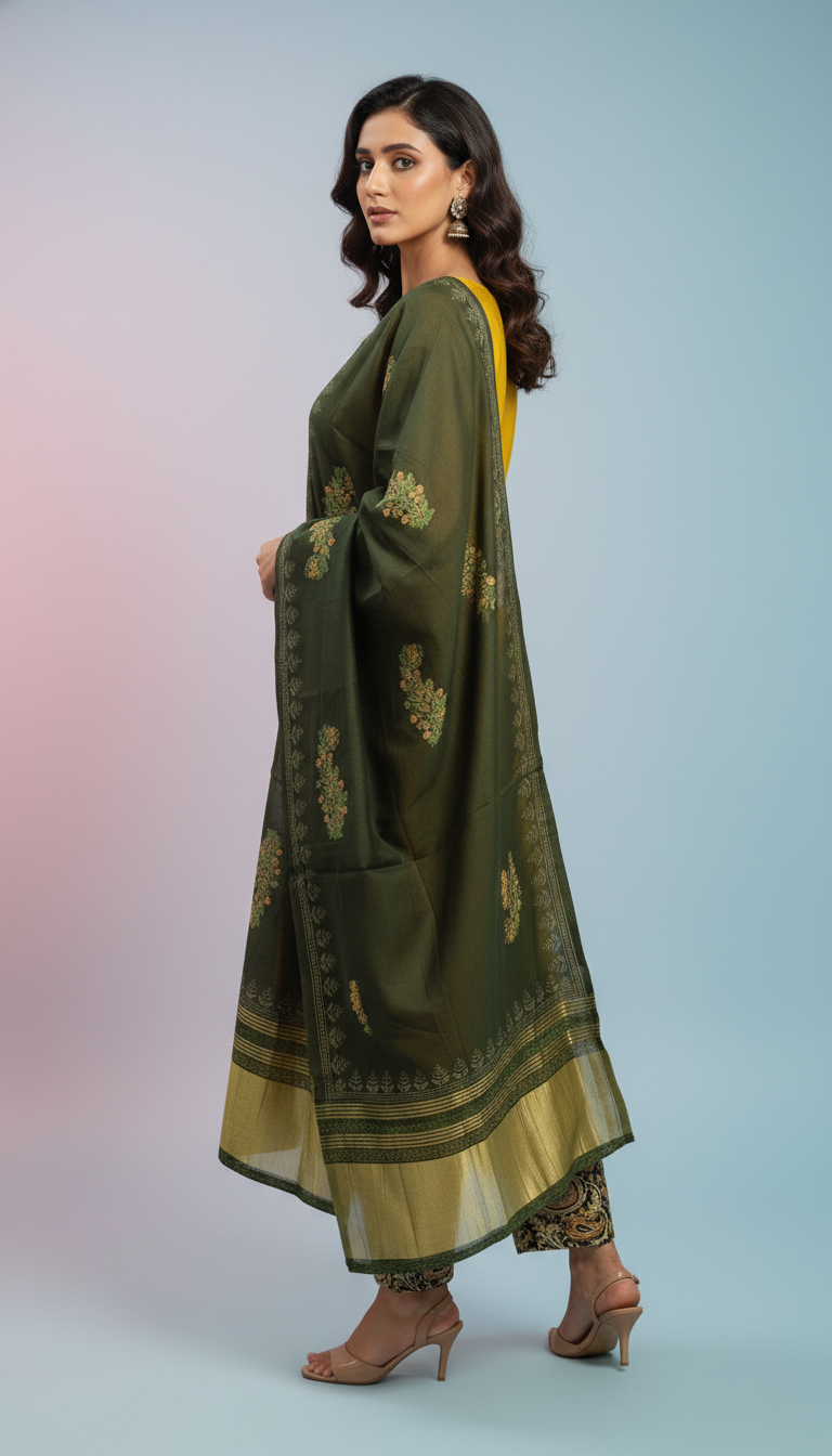 MIRROR TRIANGLE CUT PAISLEY PRINT - MUSTARD