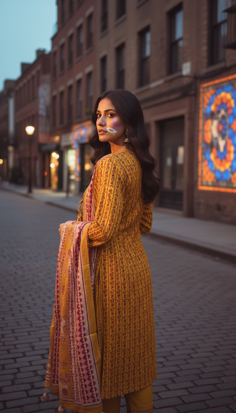 YELLOW PRINTED BANDHANI SUIT