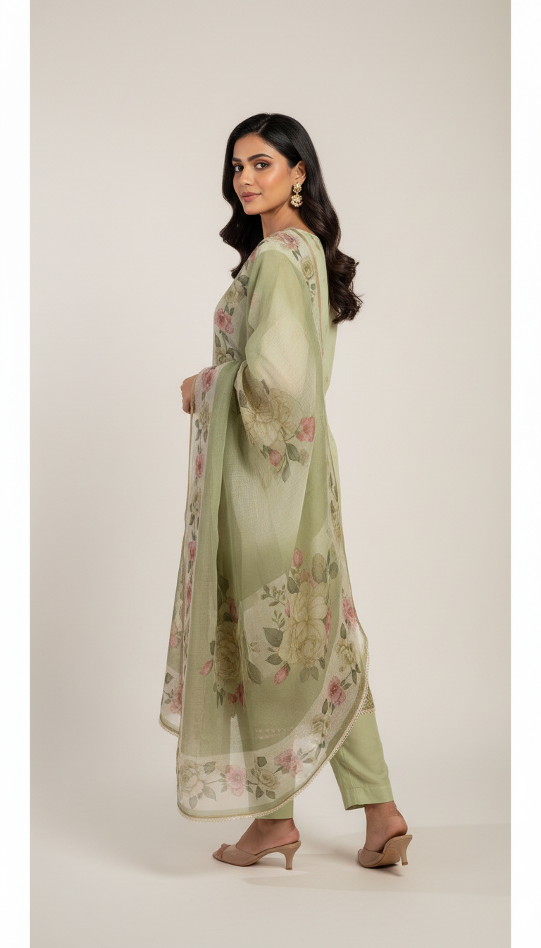 EMBELLISHED FLOWER PRINTED AOP - GREEN