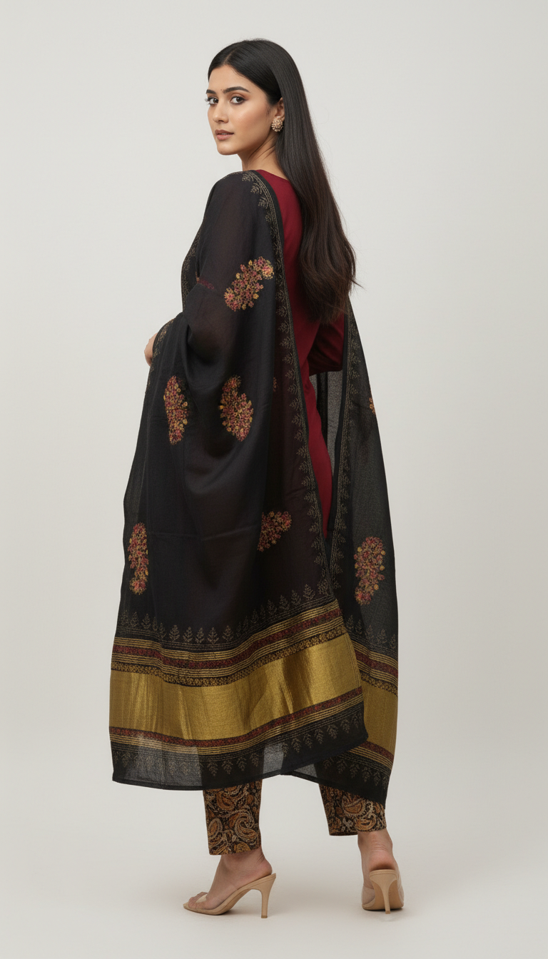 MIRROR TRIANGLE CUT PAISLEY PRINT - MEHROON